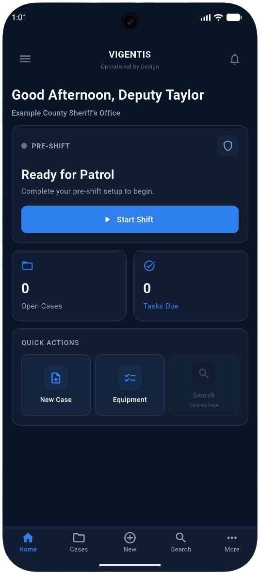 Vigentis mobile application dashboard